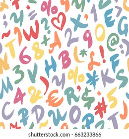 Color seamless background with alphabet handwritten lettering vector font.