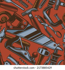 Color seamless background with carpentry tools.Vector