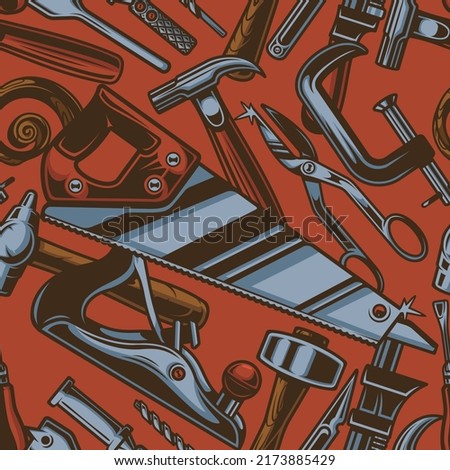 Color seamless background with carpentry tools.Vector