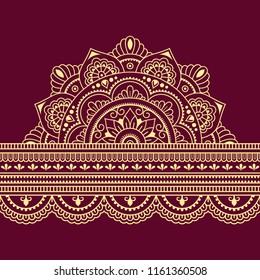 Color seamless borders with mandala for design, application of henna, Mehndi and tattoo. Decorative pattern in ethnic oriental style.