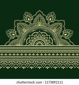 Color seamless borders with mandala for design, application of henna, Mehndi and tattoo. Decorative pattern in ethnic oriental style.
