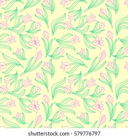 color Seamless floral pattern with tulips. Vector illustration. art