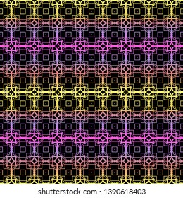 Color seamless geometric pattern with dark background. Vector illustration.