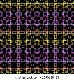 Color seamless geometric pattern with dark background. Vector illustration.