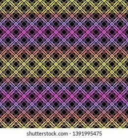 Color seamless geometric pattern with dark background. Vector illustration.