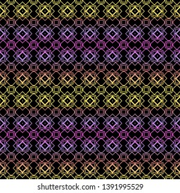 Color seamless geometric pattern with dark background. Vector illustration.