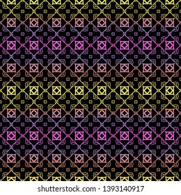 Color seamless geometric pattern with dark background. Vector illustration.