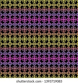 Color seamless geometric pattern with dark background. Vector illustration.