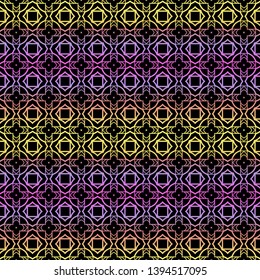 Color seamless geometric pattern with dark background. Vector illustration.