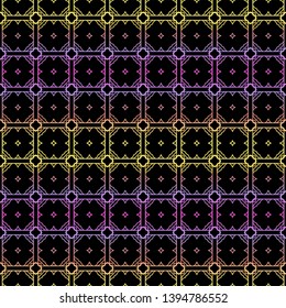 Color seamless geometric pattern with dark background. Vector illustration.