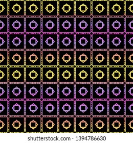 Color seamless geometric pattern with dark background. Vector illustration.