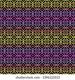 Color seamless geometric pattern with dark background. Vector illustration.