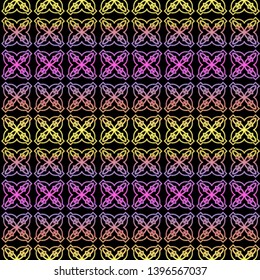 Color seamless geometric pattern with dark background. Vector illustration.