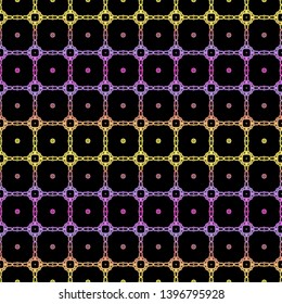Color seamless geometric pattern with dark background. Vector illustration.