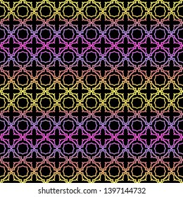 Color seamless geometric pattern with dark background. Vector illustration.