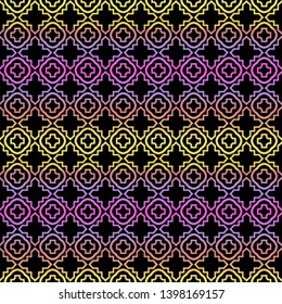 Color seamless geometric pattern with dark background. Vector illustration.