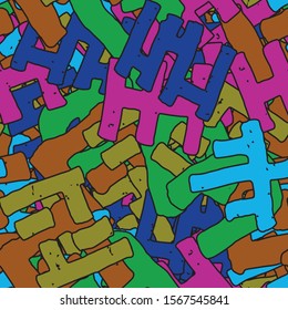 Color seamless grunge pattern. Abstract texture of randomly arranged elements. Template for printing on fabric or paper for packaging. Bright design background