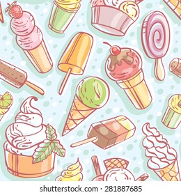 color seamless ice cream pattern. Vector, illustration