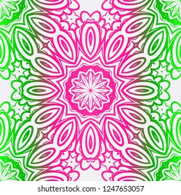 Color Seamless Lace Pattern With Abstract Geometric Flower. Stylish Fashion Design Background For Invitation Card. Illustration