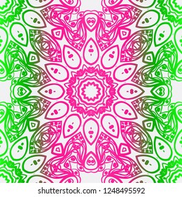 Color Seamless Lace Pattern With Abstract Geometric Flower. Stylish Fashion Design Background For Invitation Card. Illustration