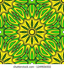 Color Seamless Lace Pattern With Abstract Geometric Flower. Stylish Fashion Design Background For Invitation Card. Illustration