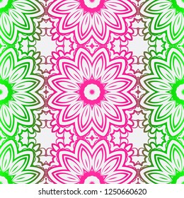 Color Seamless Lace Pattern With Abstract Geometric Flower. Stylish Fashion Design Background For Invitation Card. Illustration