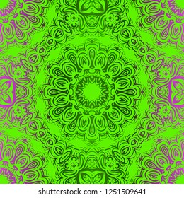 Color Seamless Lace Pattern With Abstract Geometric Flower. Stylish Fashion Design Background For Invitation Card. Illustration