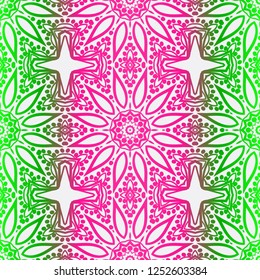 Color Seamless Lace Pattern With Abstract Geometric Flower. Stylish Fashion Design Background For Invitation Card. Illustration