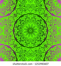 Color Seamless Lace Pattern With Abstract Geometric Flower. Stylish Fashion Design Background For Invitation Card. Illustration
