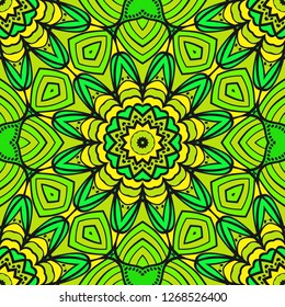 Color Seamless Lace Pattern With Abstract Geometric Flower. Stylish Fashion Design Background For Invitation Card. Illustration