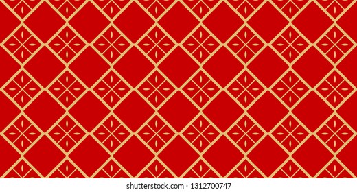 Color Seamless Lace Pattern With Abstract Geometric . Stylish Fashion Design Background For Invitation Card. Illustration. Gold red color.