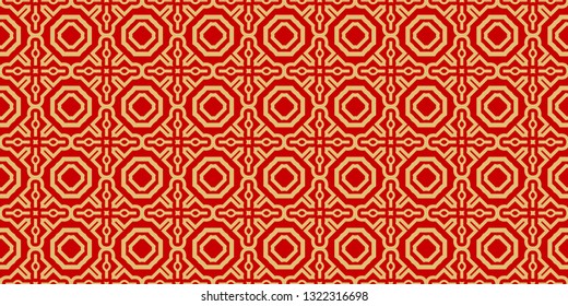 Color Seamless Lace Pattern With Abstract Geometric . Stylish Fashion Design Background For Invitation Card. Illustration. Gold red color.