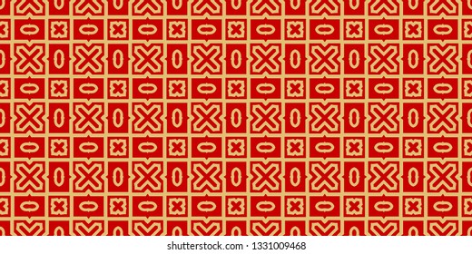 Color Seamless Lace Pattern With Abstract Geometric . Stylish Fashion Design Background For Invitation Card. Illustration. Gold red color.