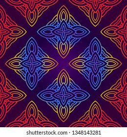 Color Seamless Lace Pattern With Abstract Geometric Flower. Stylish Fashion Design Background For Invitation Card. Illustration