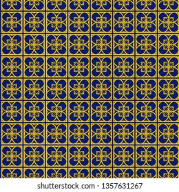 Color Seamless Lace Pattern With Abstract Geometric. Stylish Fashion Design Background For Invitation Card. Illustration. Vector. Blue yellow color.