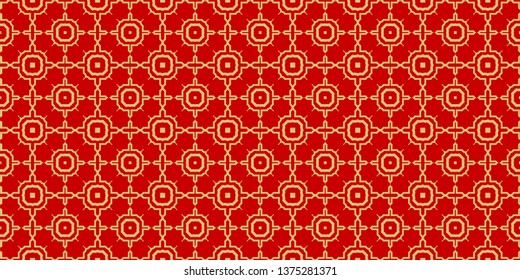 Color Seamless Lace Pattern With Abstract Geometric . Stylish Fashion Design Background For Invitation Card. Illustration. Gold red color.