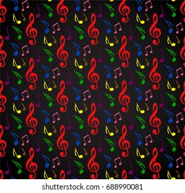 color seamless music note pattern on black background