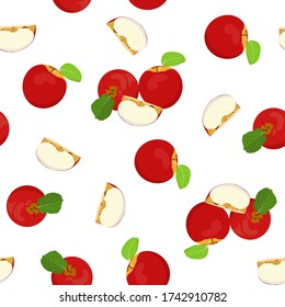 Color sin fisuras de las manzanas. Ilustración de un conjunto de manzanas enteras y rebanadas de Apple
