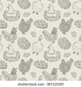 Color seamless pattern with beauty hens and eggs