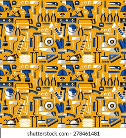 Color seamless pattern of building tools, flat style.