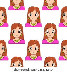 Patrón de color sin fisuras. Estilo de caricatura. Diseño brillante. Para papel tapiz, afiche, pancarta. Dibujado a mano. Ilustración vectorial aislada en fondo blanco.