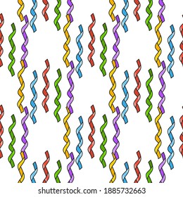 Patrón de color sin fisuras. Estilo de caricatura. Diseño brillante. Para papel tapiz, afiche, pancarta. Dibujado a mano. Ilustración vectorial aislada en fondo blanco.