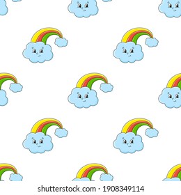 Color seamless pattern. Cartoon style. Bright design. For walpaper, poster, banner. Hand drawn. Vector illustration isolated on white background.