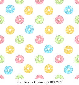 Color seamless pattern with donuts on a white background.