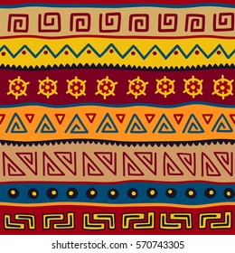 Color seamless pattern in ethnic style. Ornamental element African theme. Set of vintage decorative tribal border. Traditional Maori decoration background with national elements form.