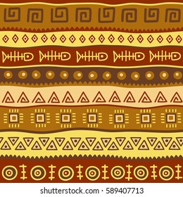 Color seamless pattern in ethnic style. Ornamental element African theme. Set of vintage decorative tribal border. Traditional Maori decoration background with national elements form.