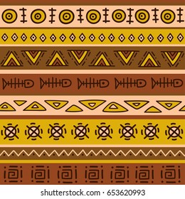 Color seamless pattern in ethnic style. Ornamental element African theme. Set of vintage decorative tribal border. Traditional Maori decoration background with national elements form.