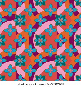 Color seamless pattern with flower and rainbow.