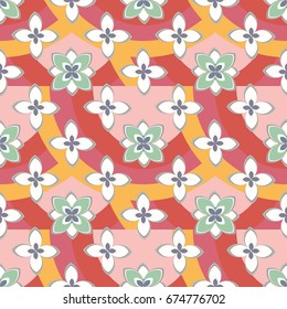 Color seamless pattern with flower and rainbow.