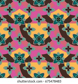 Color seamless pattern with flower and rainbow.